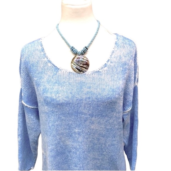 Tommy Bahama Drop Sleeves Marled Blue White Sweater - Picture 2 of 7